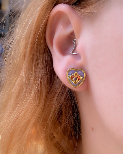 Twilight Wish Heart Stud Earrings | Lilac Glitter Crystal Heart