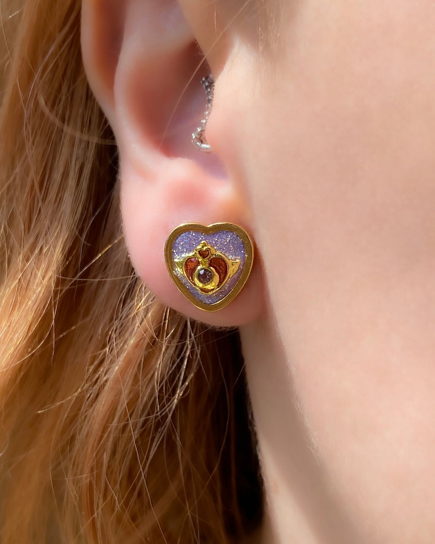 Twilight Wish Heart Stud Earrings | Lilac Glitter Crystal Heart