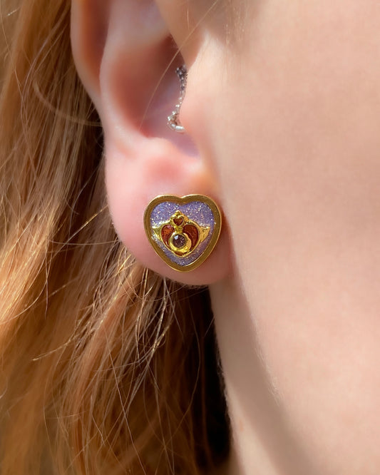 Twilight Wish Heart Stud Earrings | Lilac Glitter Crystal Heart