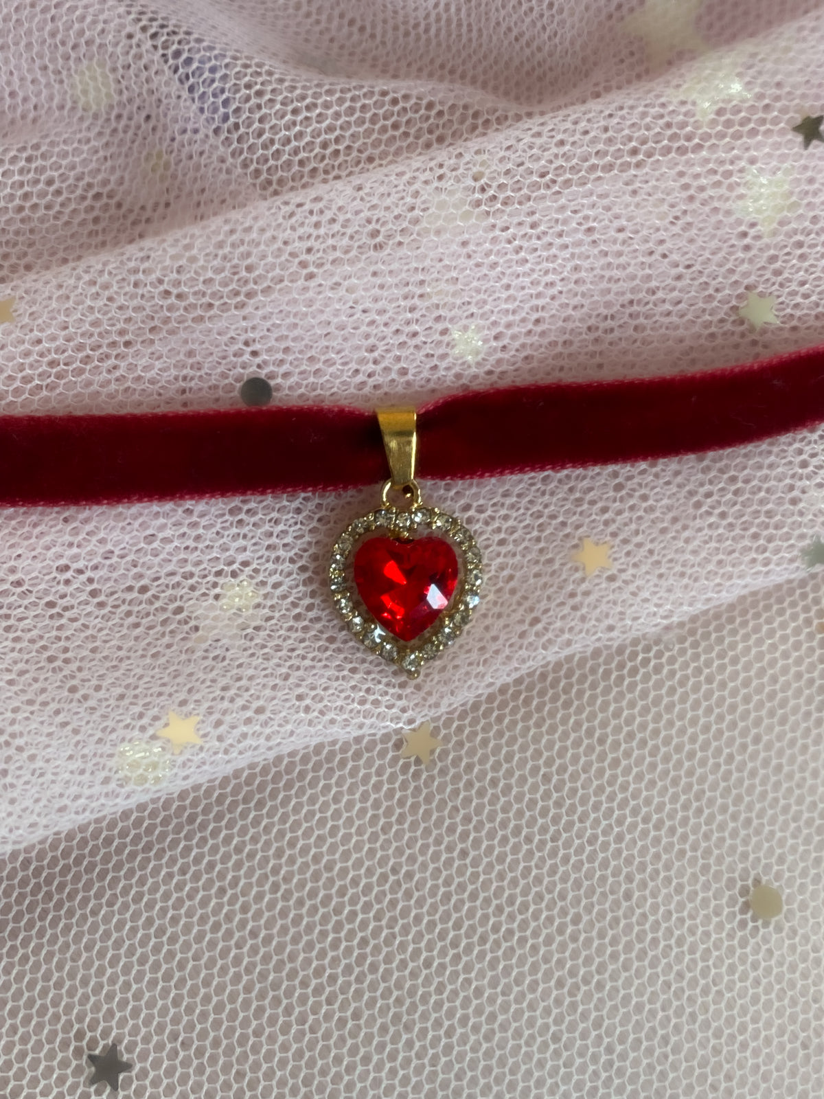 Precious Velvet Crystal Heart Choker