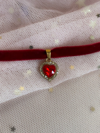 Precious Velvet Crystal Heart Choker