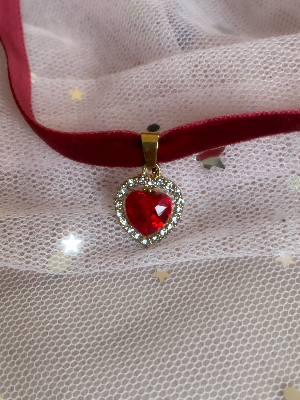 Precious Velvet Crystal Heart Choker