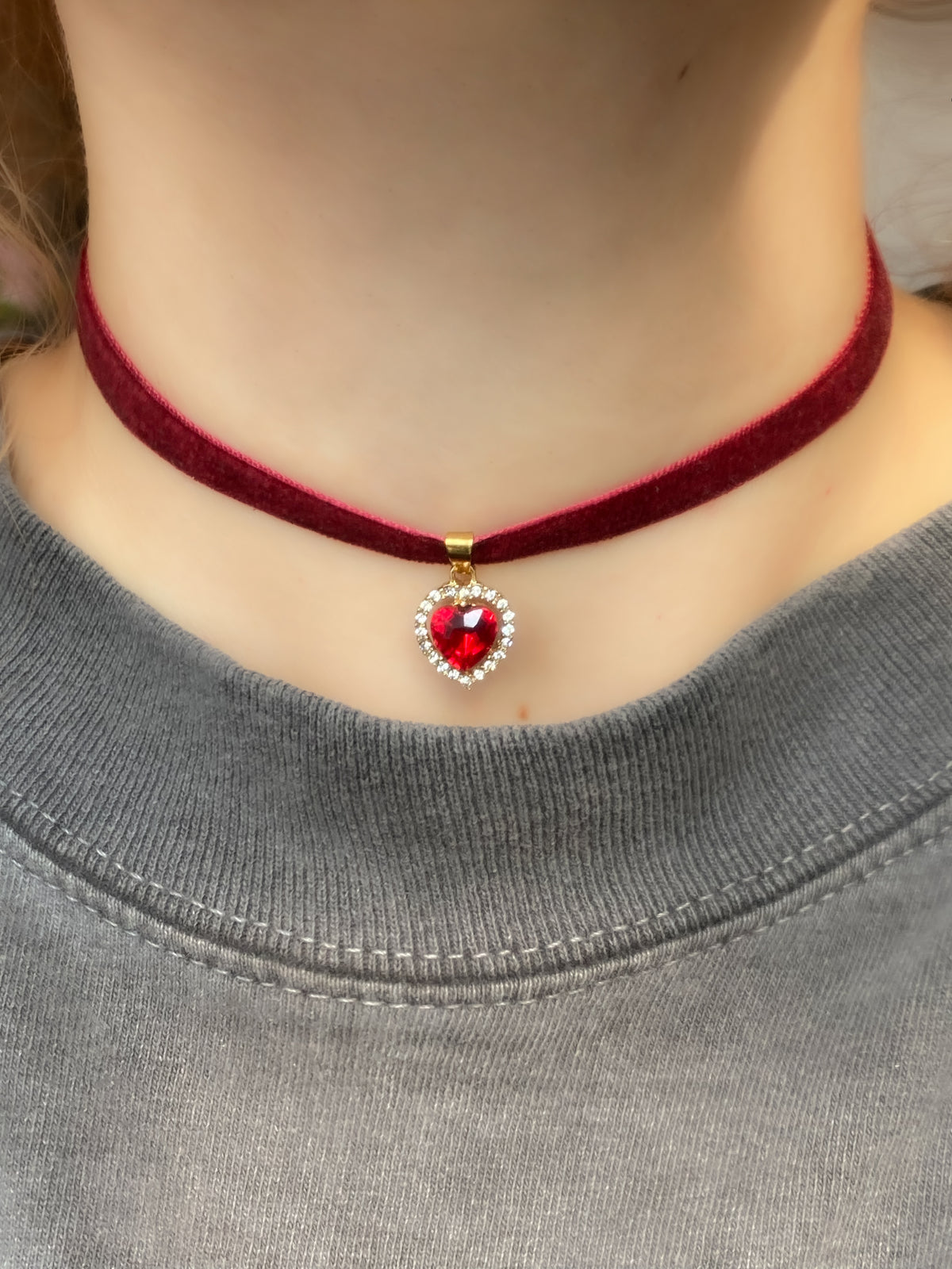 Precious Velvet Crystal Heart Choker