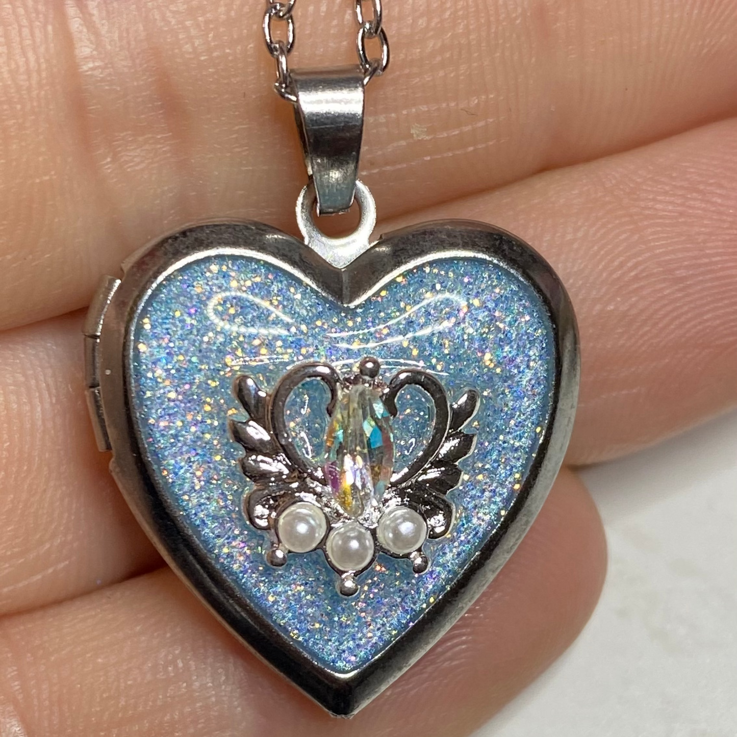 Midnight Wish Locket Necklace | Gold Heart Blue Glitter Photo Locket Gift For Her