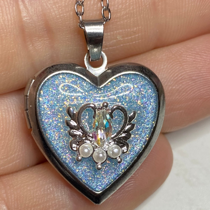 Midnight Wish Locket Necklace | Gold Heart Blue Glitter Photo Locket Gift For Her
