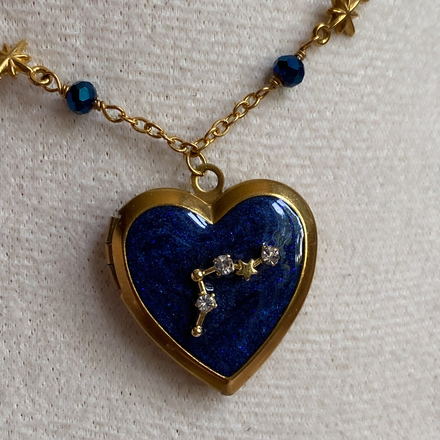 Gold Starry Night Zodiac Memory Locket Necklace | Heart Photo Locket