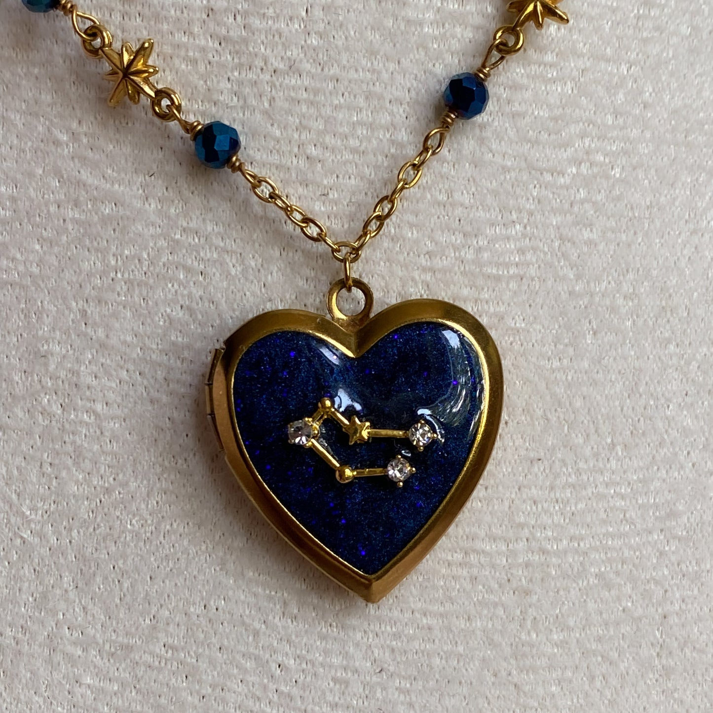 Gold Starry Night Zodiac Memory Locket Necklace | Heart Photo Locket