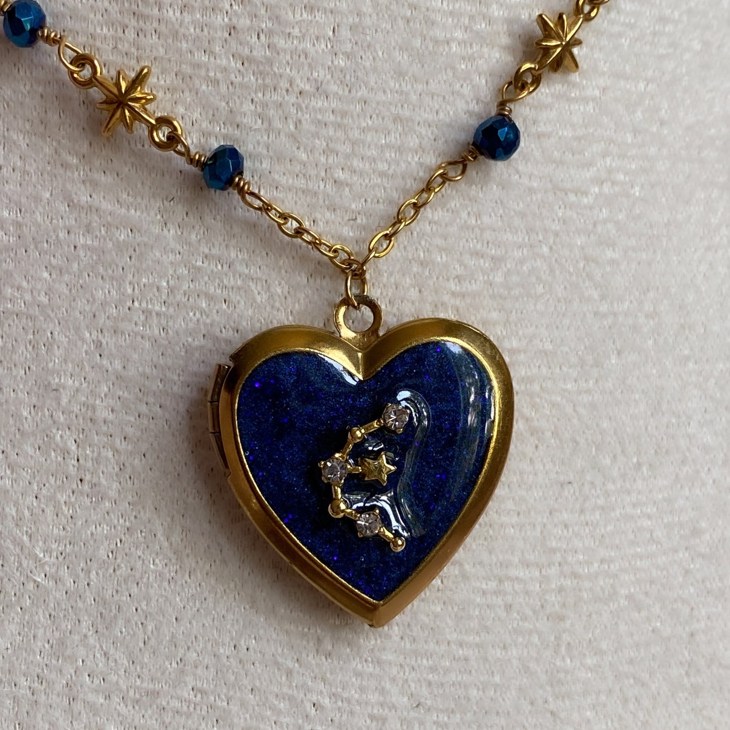 Gold Starry Night Zodiac Memory Locket Necklace | Heart Photo Locket