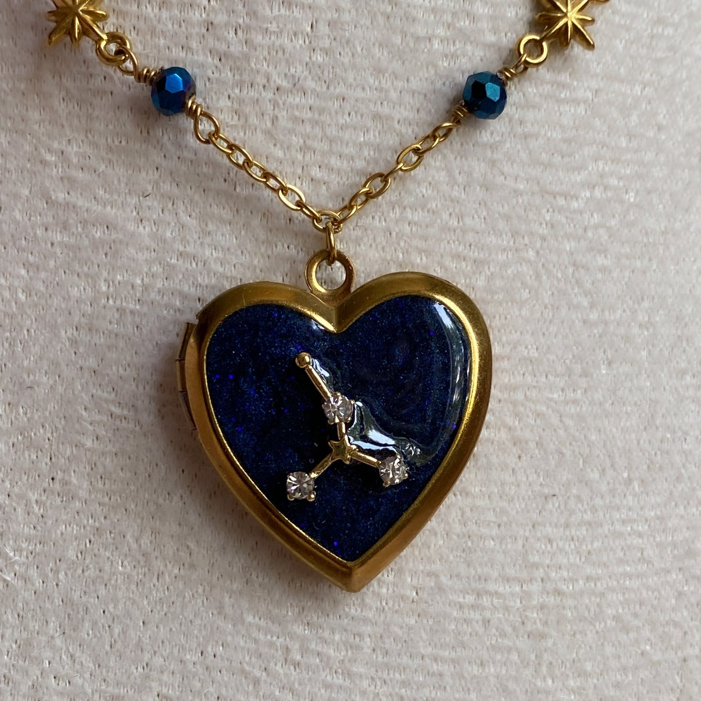 Gold Starry Night Zodiac Memory Locket Necklace | Heart Photo Locket