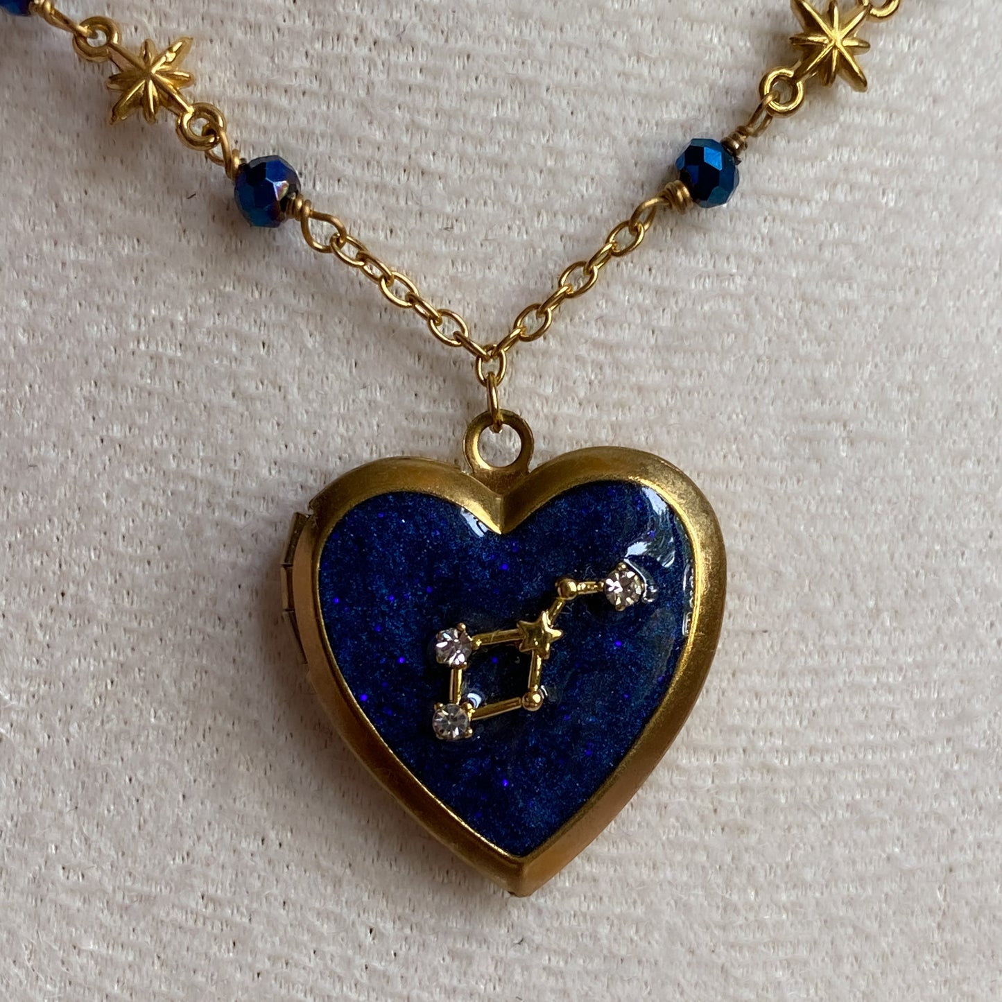 Gold Starry Night Zodiac Memory Locket Necklace | Heart Photo Locket