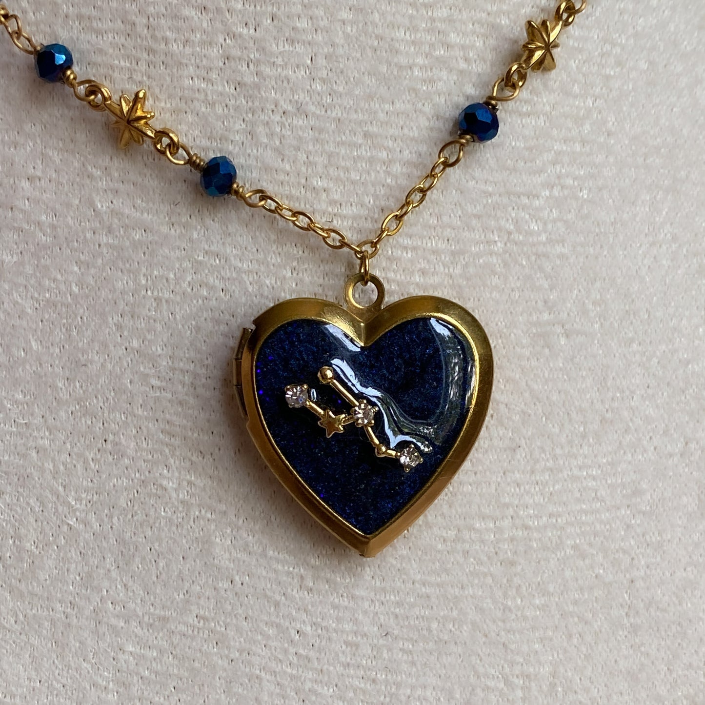 Gold Starry Night Zodiac Memory Locket Necklace | Heart Photo Locket