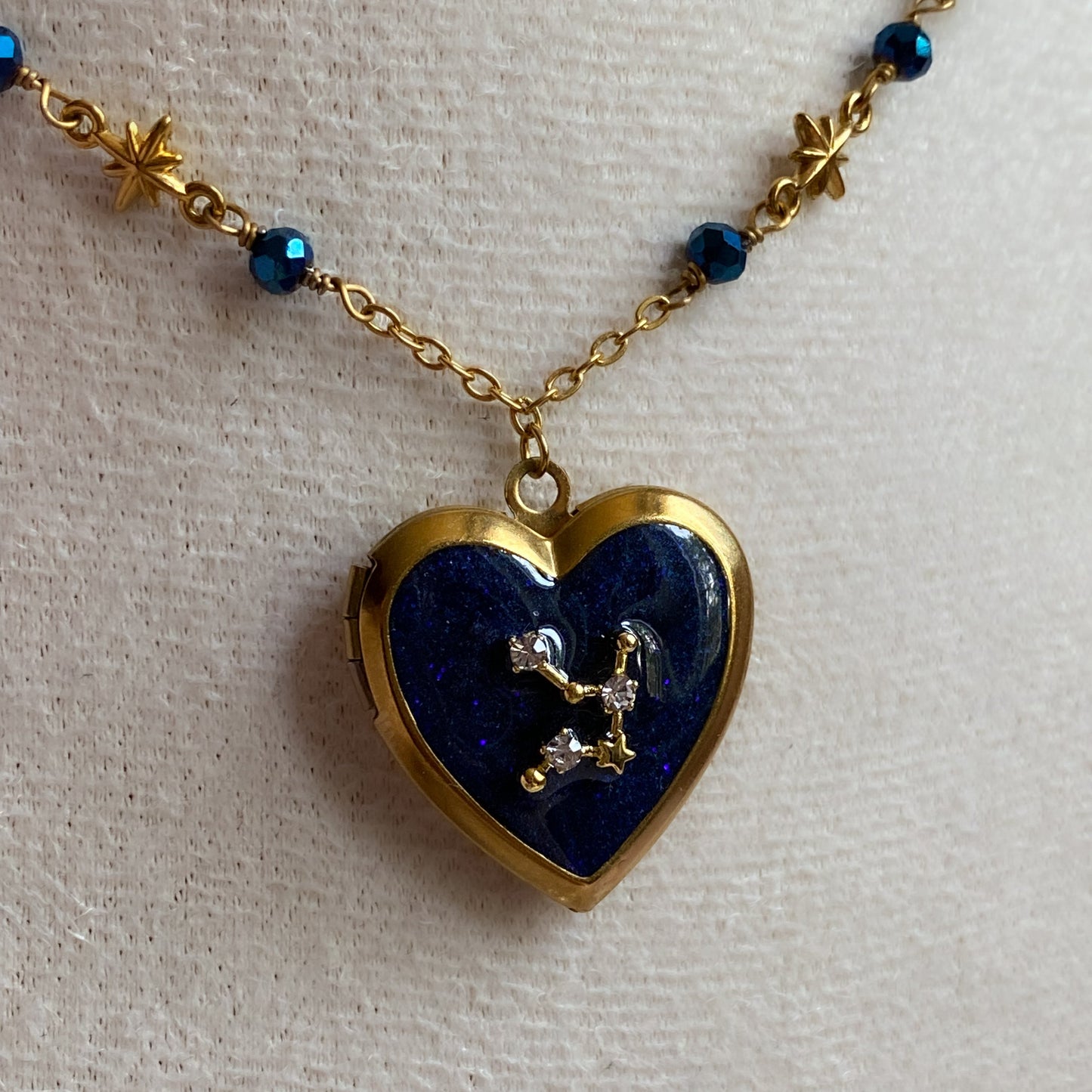 Gold Starry Night Zodiac Memory Locket Necklace | Heart Photo Locket