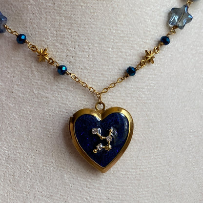 Gold Starry Night Zodiac Memory Locket Necklace | Heart Photo Locket