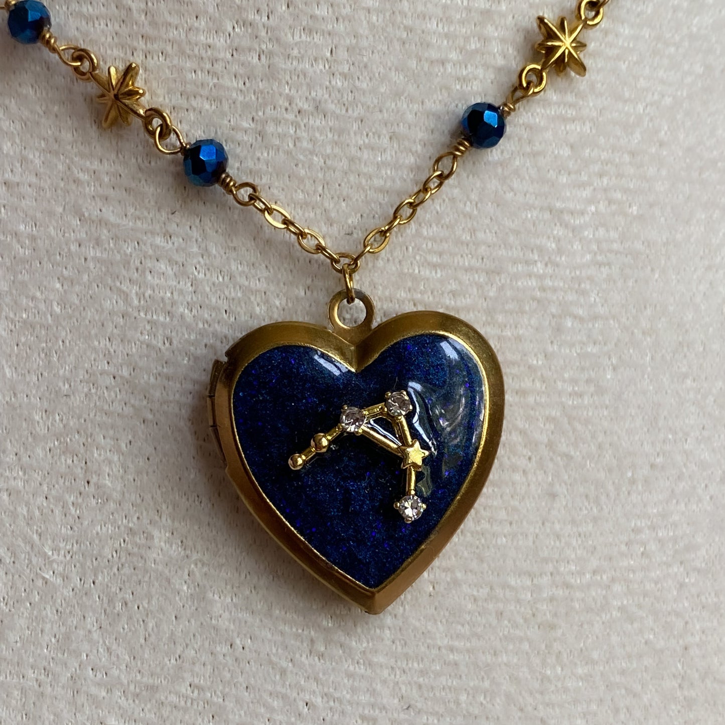 Gold Starry Night Zodiac Memory Locket Necklace | Heart Photo Locket