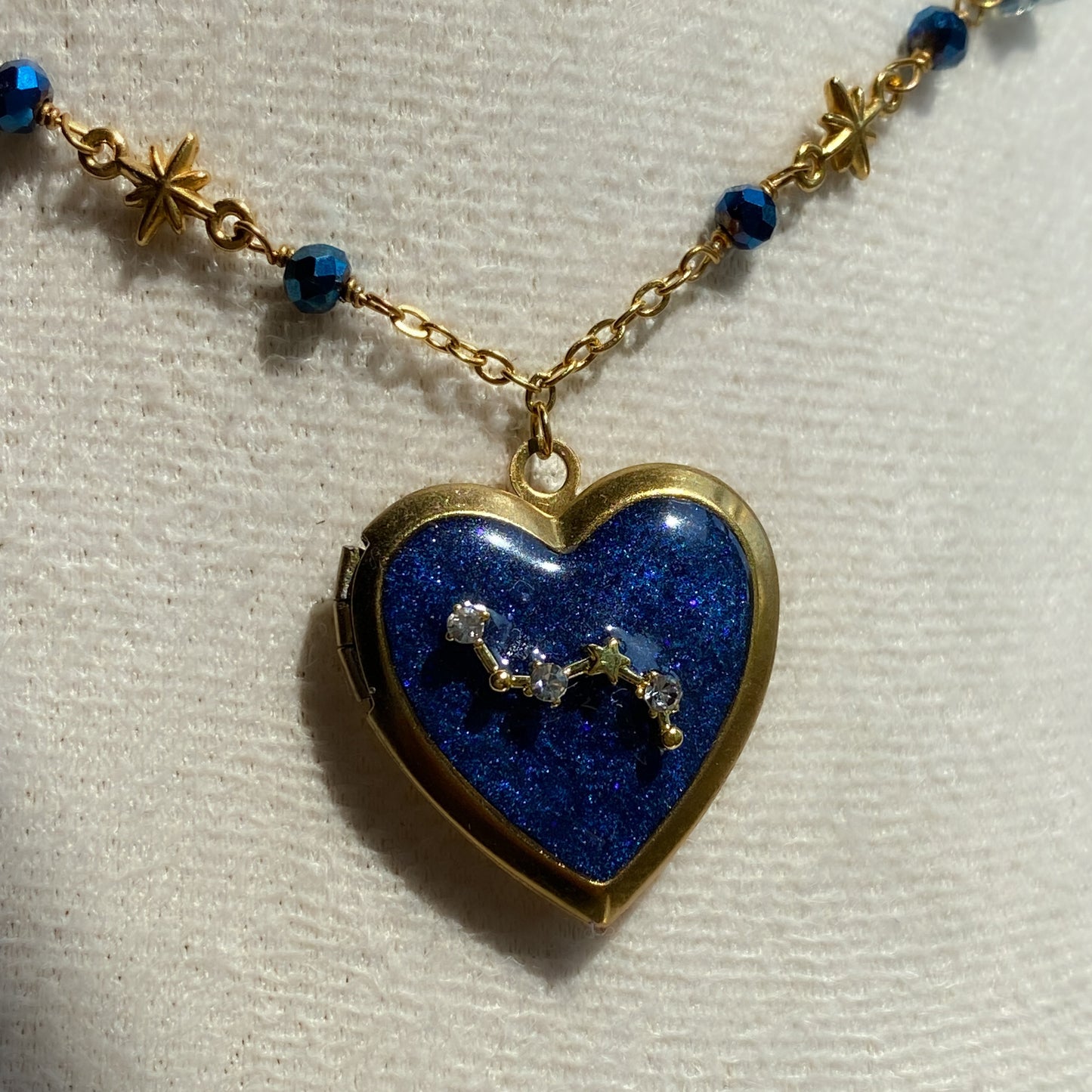 Gold Starry Night Zodiac Memory Locket Necklace | Heart Photo Locket