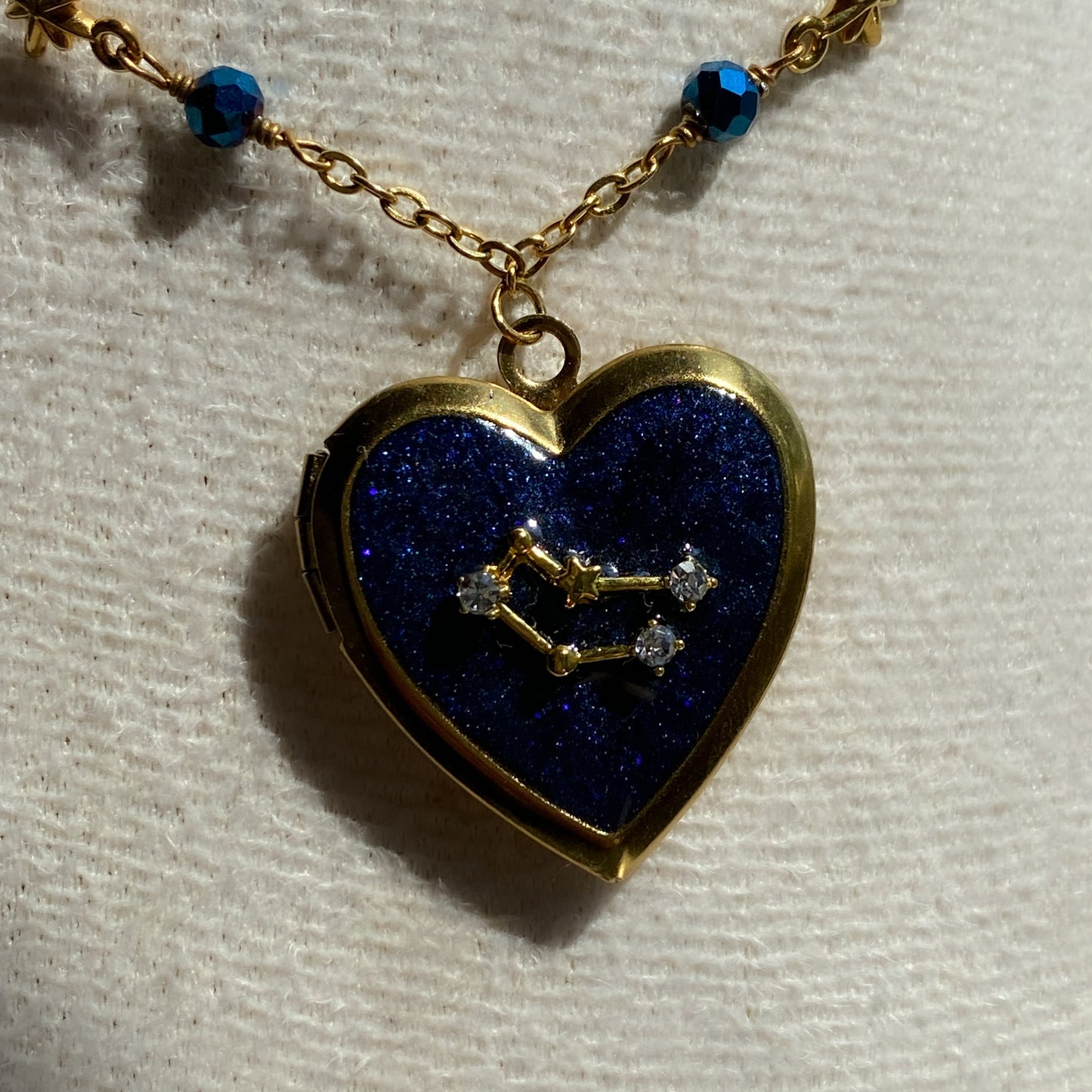 Gold Starry Night Zodiac Memory Locket Necklace | Heart Photo Locket