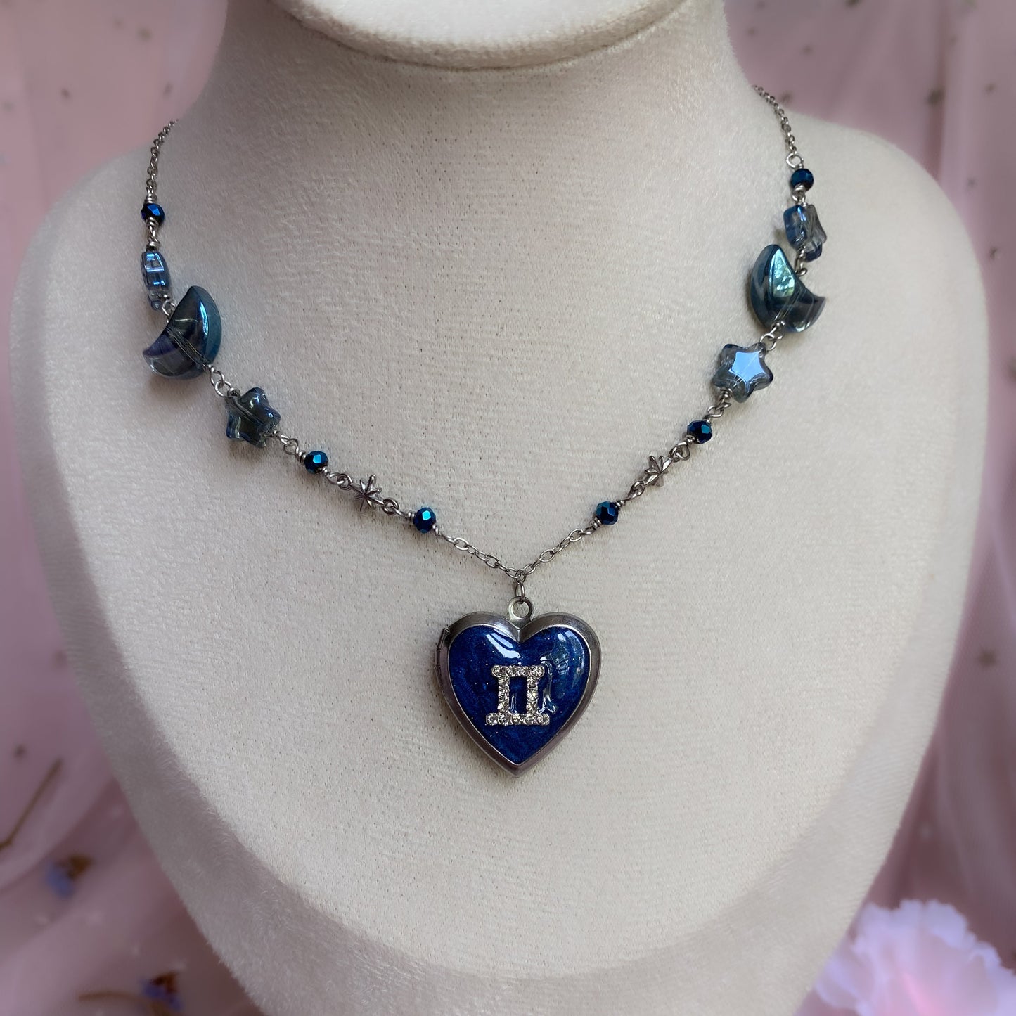 Silver Starry Night Zodiac Memory Locket Necklace | Heart Photo Locket