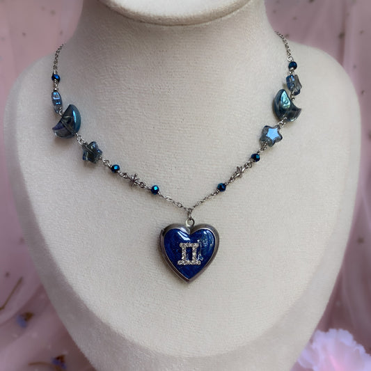 Silver Starry Night Zodiac Memory Locket Necklace | Heart Photo Locket