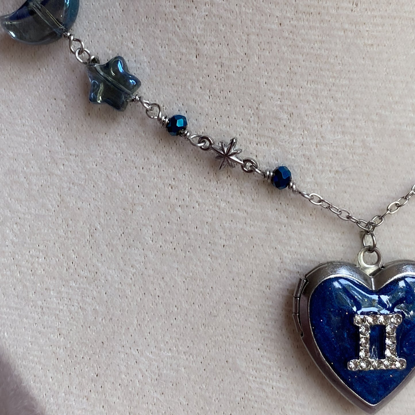 Silver Starry Night Zodiac Memory Locket Necklace | Heart Photo Locket
