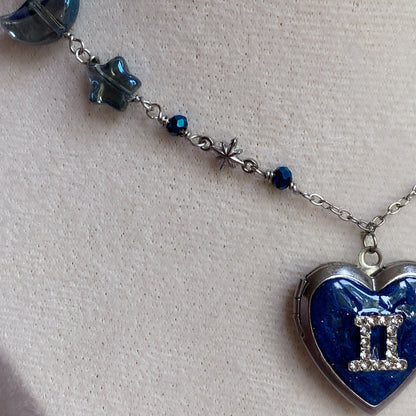 Silver Starry Night Zodiac Memory Locket Necklace | Heart Photo Locket