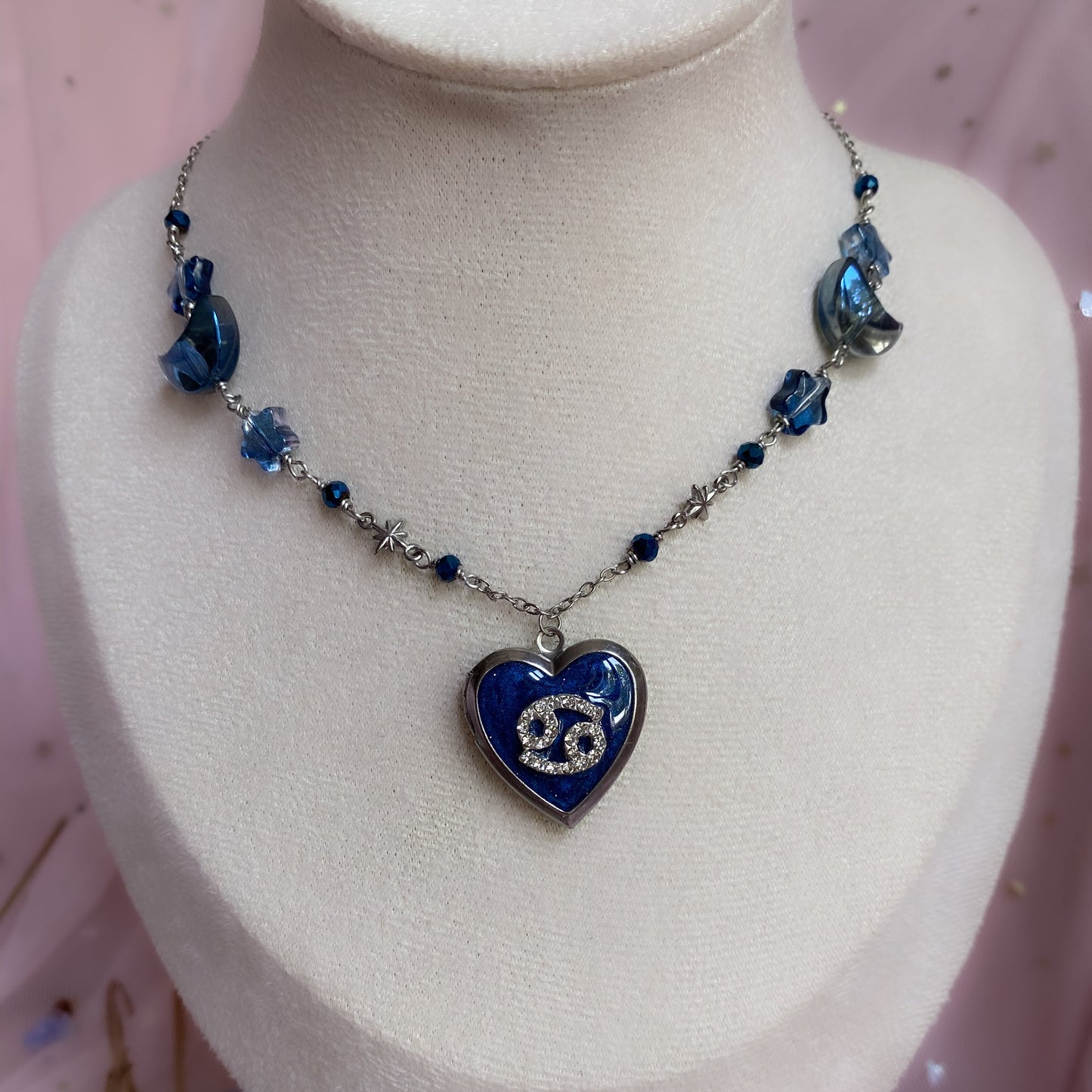 Silver Starry Night Zodiac Memory Locket Necklace | Heart Photo Locket