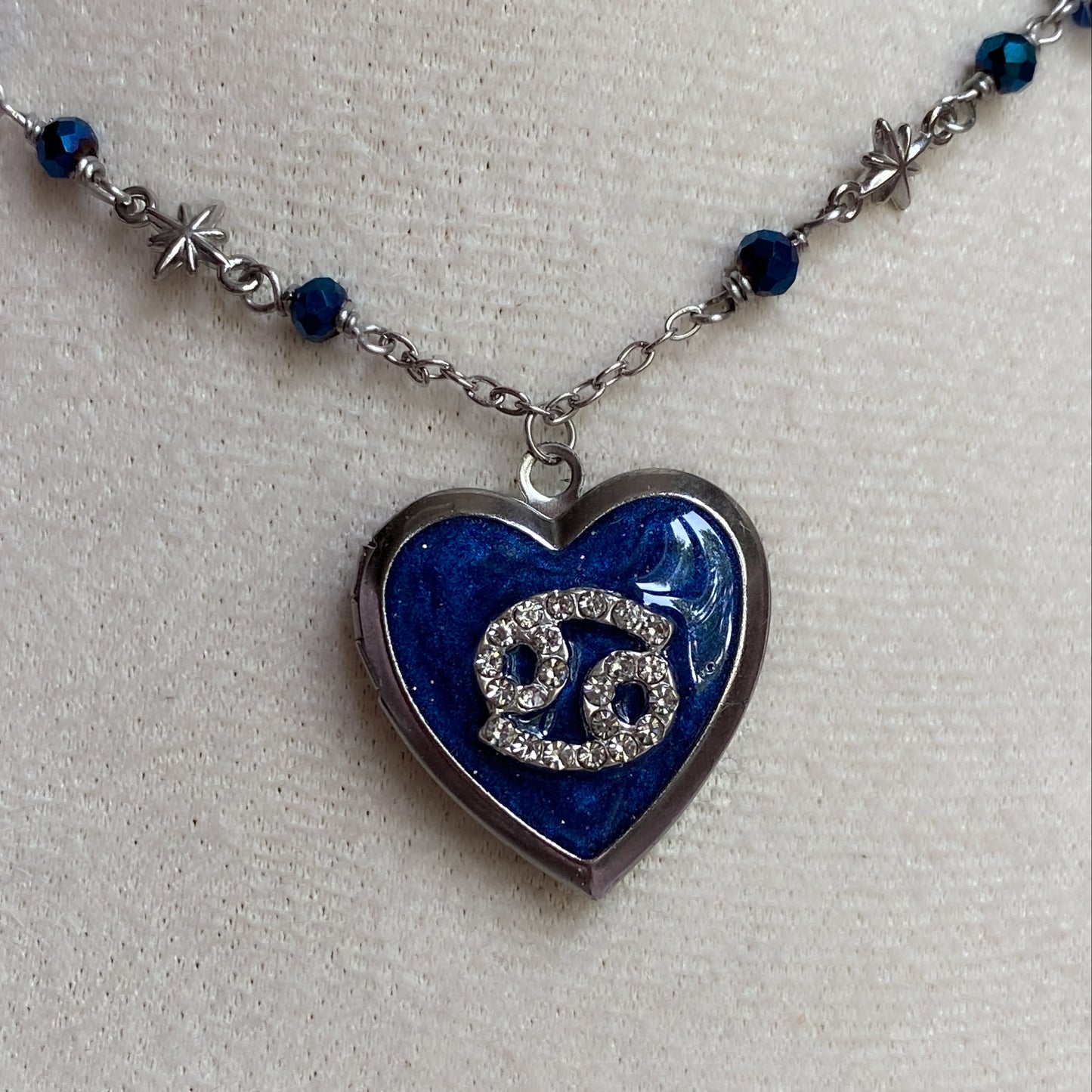 Silver Starry Night Zodiac Memory Locket Necklace | Heart Photo Locket