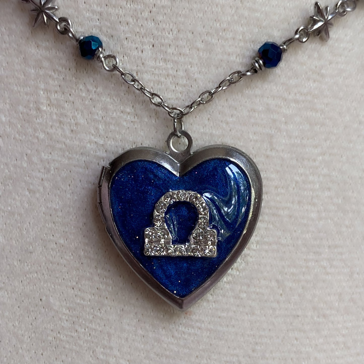 Silver Starry Night Zodiac Memory Locket Necklace | Heart Photo Locket