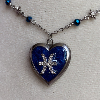 Silver Starry Night Zodiac Memory Locket Necklace | Heart Photo Locket