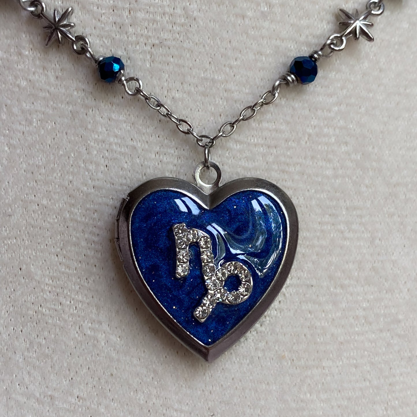 Silver Starry Night Zodiac Memory Locket Necklace | Heart Photo Locket