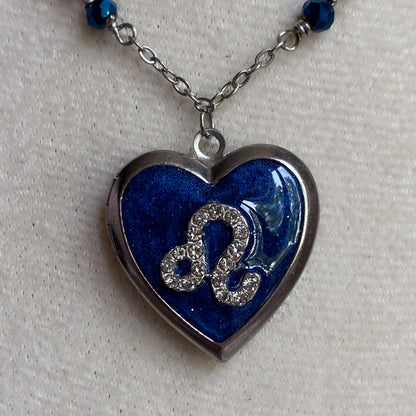 Silver Starry Night Zodiac Memory Locket Necklace | Heart Photo Locket
