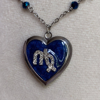 Silver Starry Night Zodiac Memory Locket Necklace | Heart Photo Locket