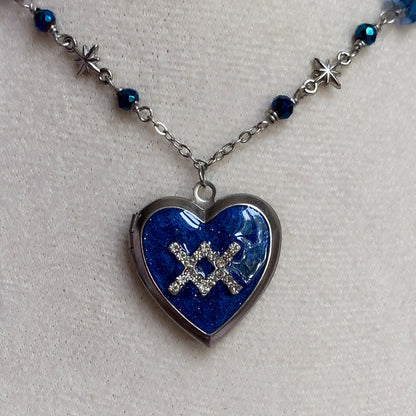 Silver Starry Night Zodiac Memory Locket Necklace | Heart Photo Locket