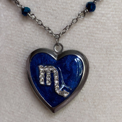 Silver Starry Night Zodiac Memory Locket Necklace | Heart Photo Locket