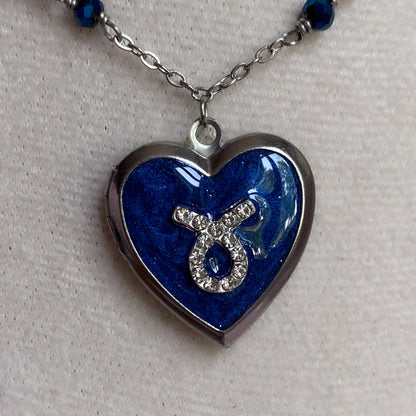 Silver Starry Night Zodiac Memory Locket Necklace | Heart Photo Locket