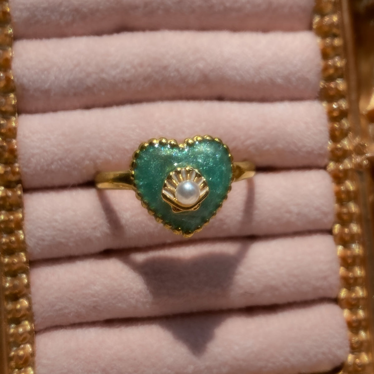 Mermaid Treasure Heart Ring | Azure Shell Glitter Crystal Heart