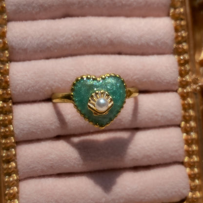 Mermaid Treasure Heart Ring | Azure Shell Glitter Crystal Heart
