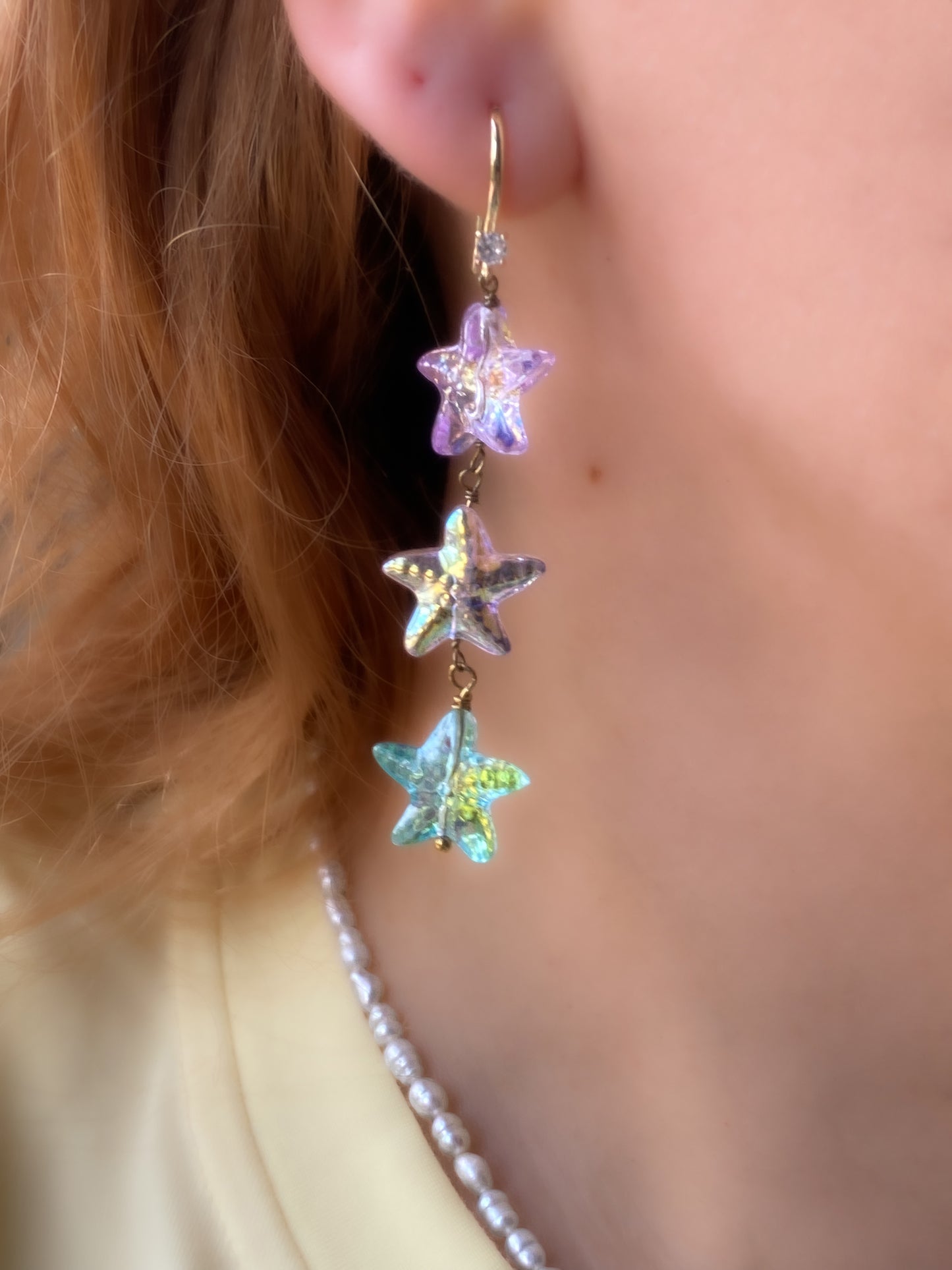 Mermaid Starlight Earrings | Iridescent Starfish Drop Earrings