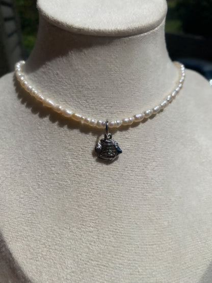 Tropical Paradise Pearl Choker | Freshwater Pearl Necklace & Tropical Fish Charm