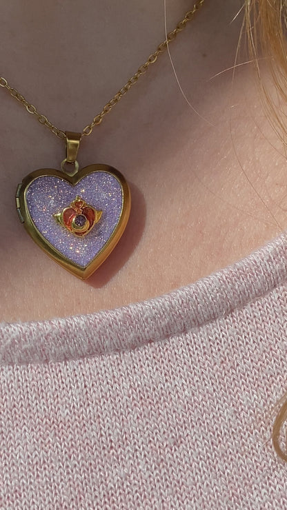 Twilight Wish Memory Locket Necklace | Heart Photo Locket with Crystal